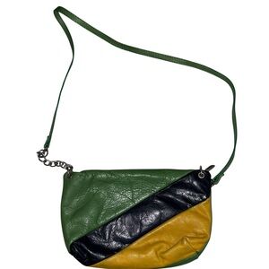 Stylish Green, Black, and Yellow Women's Real Leather Crossbody Bag